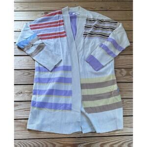 Chinti & Parker Stripe Cardigan Sweater Size Medium Women’s Cream Open Front